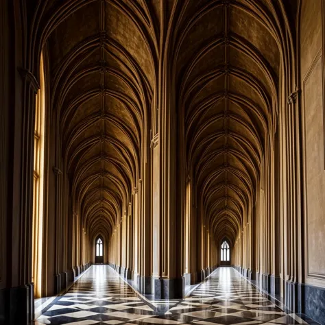 royal palace corridor, dim, gothic, photorealistic, masterpiece, award winning photography