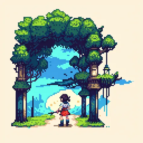 pixel art, sword, cute,back view