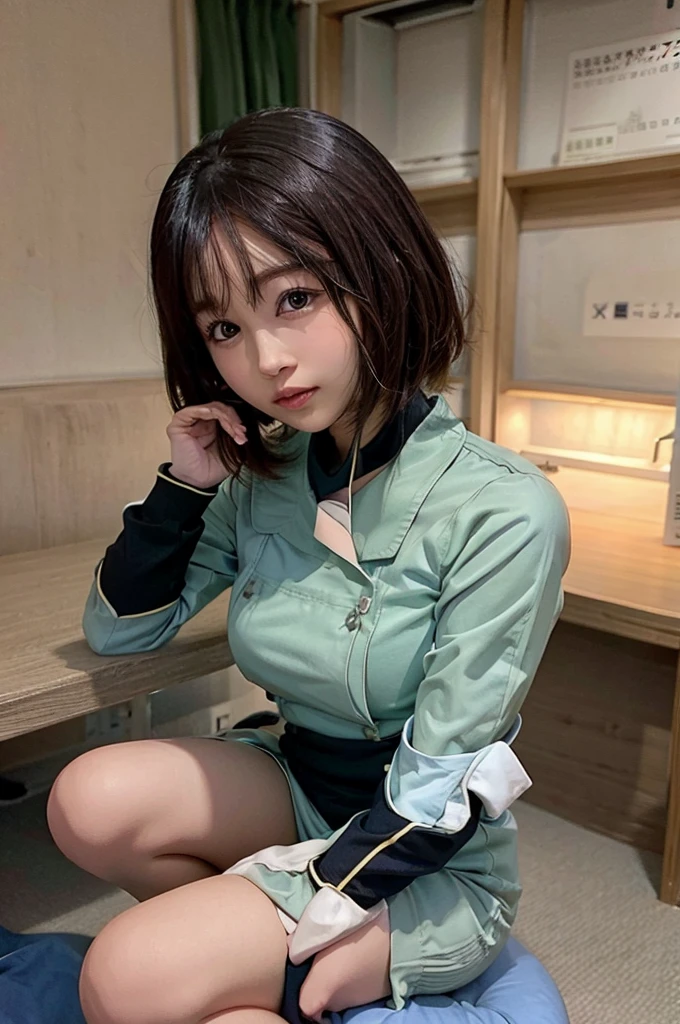 Arabian Asian woman in uniform sitting on the ground, cute , Surreal , ポーズをとるhigh school girl, Japanese , high school girl, Japanese girls uniform, Surreal , Young and cute gravure idol, seifuku, Realistic young gravure idol, Wearing Japanese clothes , 美しいアニメのhigh school girl