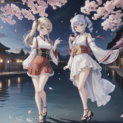 firework、kimono、cherry blossoms、anime,One Girl, coffee,cream,smile,mini skirt,From the Azur Lane video game, とても美しいanimeの猫の女の子, ...