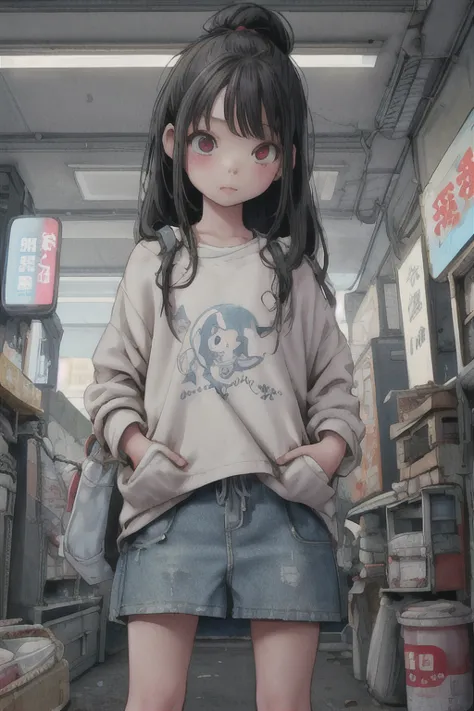 (very little girl), cute characters in everyday life, casual wear, cyberpunk world, masterpiece, highest quality, very detailed,...