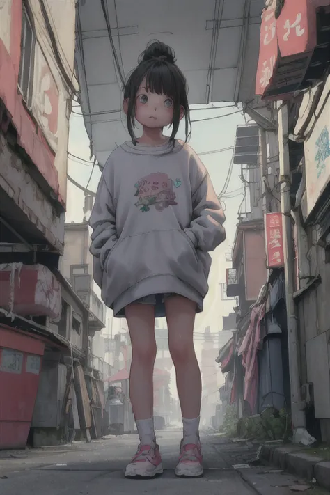 (very little girl), cute characters in everyday life, casual wear, cyberpunk world, masterpiece, highest quality, very detailed,...