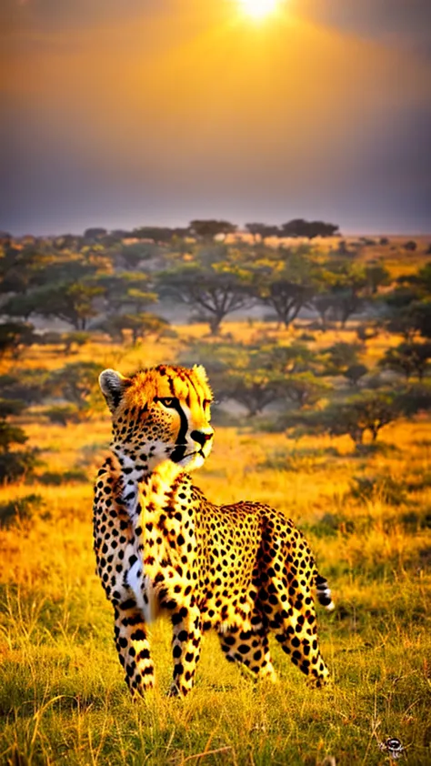 masterpiece, highres, cheetah, savanna, best light