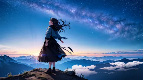 absurdity, high resolution, (official art, beautiful and aesthetic: 1.2), close view, sparkling sky, vast world,((1 girl)), star...