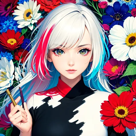 Black Star Red and White Style、(((stylish fashion))), 8K Quality、Intense watercolor, Detailed watercolor art, Watercolor splash,...