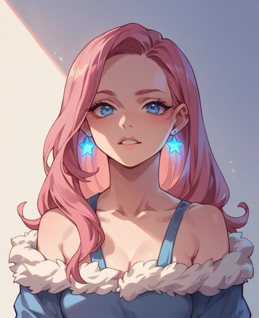 Gal,Glowing Earrings,Long pink hair,blue eyes