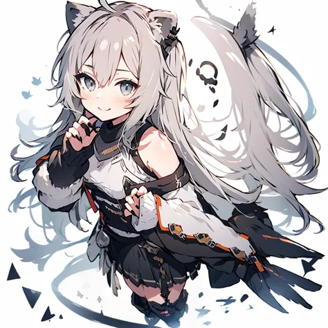 absurdres, highres, best quality,  botan, black top, fur-trim, oionlion ears, messy hair, skirt, messy hair, grey eyes, grey hai...