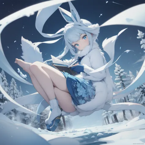 glaceon, snow,pokemon \(creature\),animal,  full body, tree,, (masterpiece, best quality,absurdres: 1.2),, perfect hands,, maste...