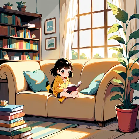 cute scene featuring pikachu reading a book. pikachu should be sitting comfortably, perhaps on a cozy cushion or in a quaint rea...