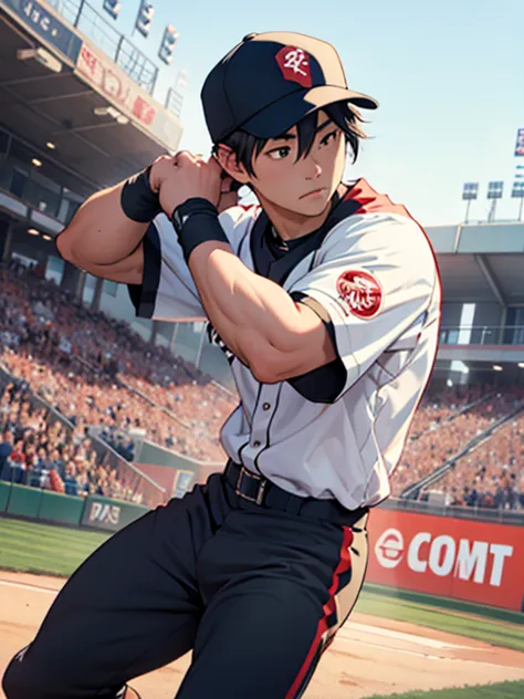 "create a realistic image of takefusa kubo playing as a shortstop in a baseball game. he should be wearing a professional baseba...