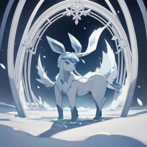 glaceon, snow,pokemon \(creature\),animal,  full body, tree,, (masterpiece, best quality,absurdres: 1.2),, perfect hands,, maste...