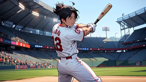 "create a realistic image of takefusa kubo playing as a baseball player, specifically standing in the batter's box and hitting a...