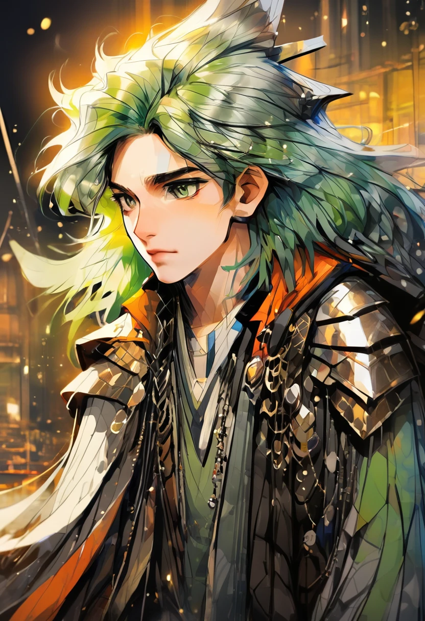 (Tabletop), (Highest quality), Very detailed, 1 boy, Focus Only, Perfect Face, Beautiful Face, Very detailed顔，(Green Hair:1.5)，(Green Eyes:1.4)，(eyelash:1.4)，Beautiful Boys