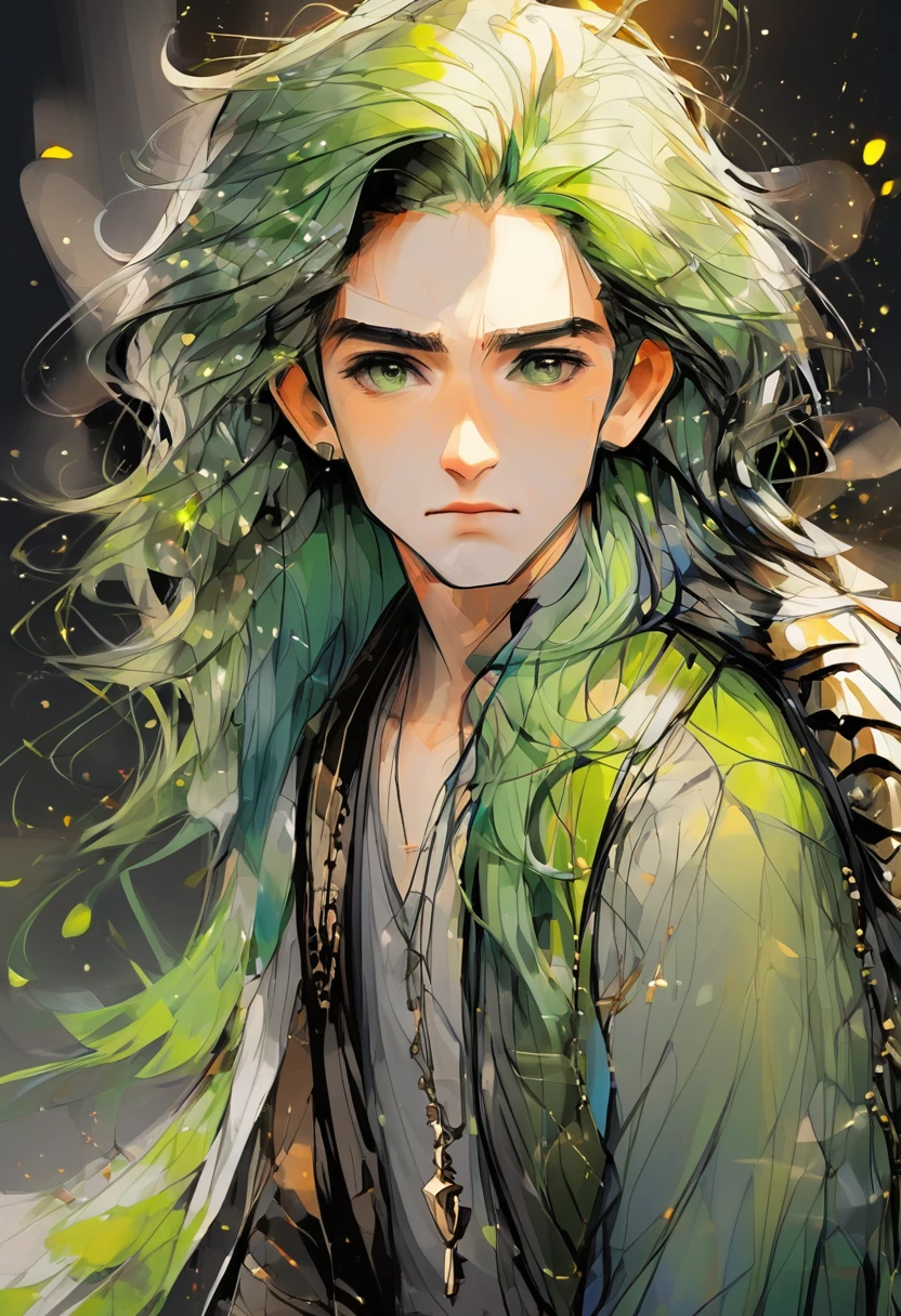 (Tabletop), (Highest quality), Very detailed, 1 boy, Focus Only, Perfect Face, Beautiful Face, Very detailed顔，(Green Hair:1.5)，(Green Eyes:1.4)，(eyelash:1.4)，Beautiful Boys