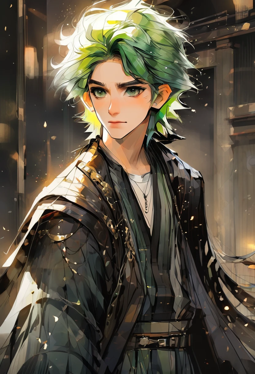 (Tabletop), (Highest quality), Very detailed, 1 boy, Focus Only, Perfect Face, Beautiful Face, Very detailed顔，(Green Hair:1.5)，(Green Eyes:1.4)，(eyelash:1.4)，Beautiful Boys