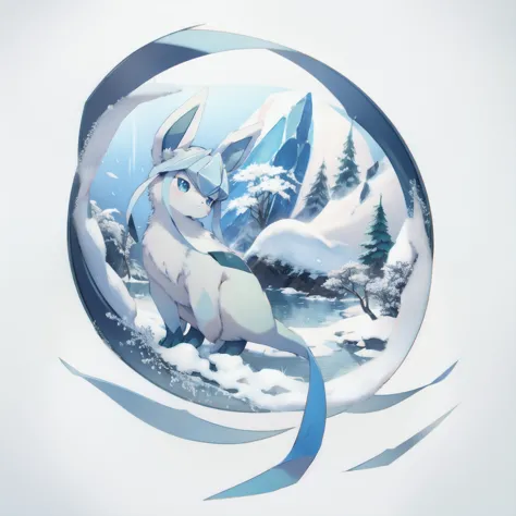 glaceon, snow,pokemon \(creature\),animal, full body, tree,, (masterpiece, best quality,absurdres: 1.2),, perfect hands,, master...