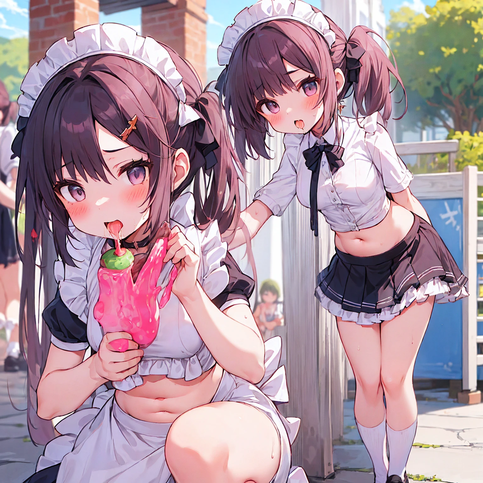 ((1 Japanese girl、aldult)), ( small)), Black Hair、Brown Hair、masterpiece, 最high quality, high quality, Highly detailed 8K wallpapers,amusement park、Pink Hair、Tropical night、Extreme heat、Heavy breathing、breathe、Sweat、Head ornament、cute girls、Cute Maid、Bold Pose、(Shut your mouth.、Secretes saliva)、Big nipples、Wait for orders、No fixes、Tingling in the mouth、(girl、classmate、Squid Belly、Wearing pink)、（No underwear）、Beautiful flat breasts、（Intense Sweat）、(Saliva volume:1.4）、(Elementary school girl、Cute belly、Prephysiology、Abdominal distention、Spreading pussy、Squirting）、（stroking the stomach:2）、(A comfortable face、Beautiful Face）、（serving）、（Trembling in the lower back:2）、Life-size、In front of the camera、Walk with your feet together