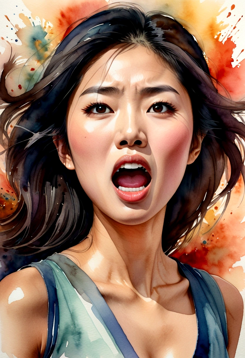 Portrait of a young Asian woman's face,The side opened its mouth  extremely w - SeaArt AI