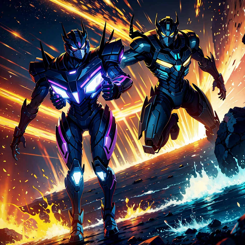 A transformer based on a spider (Decepticon) fights a transformer themed around a Cheetah (Autobot), robot battle in New York, explosions, high action
