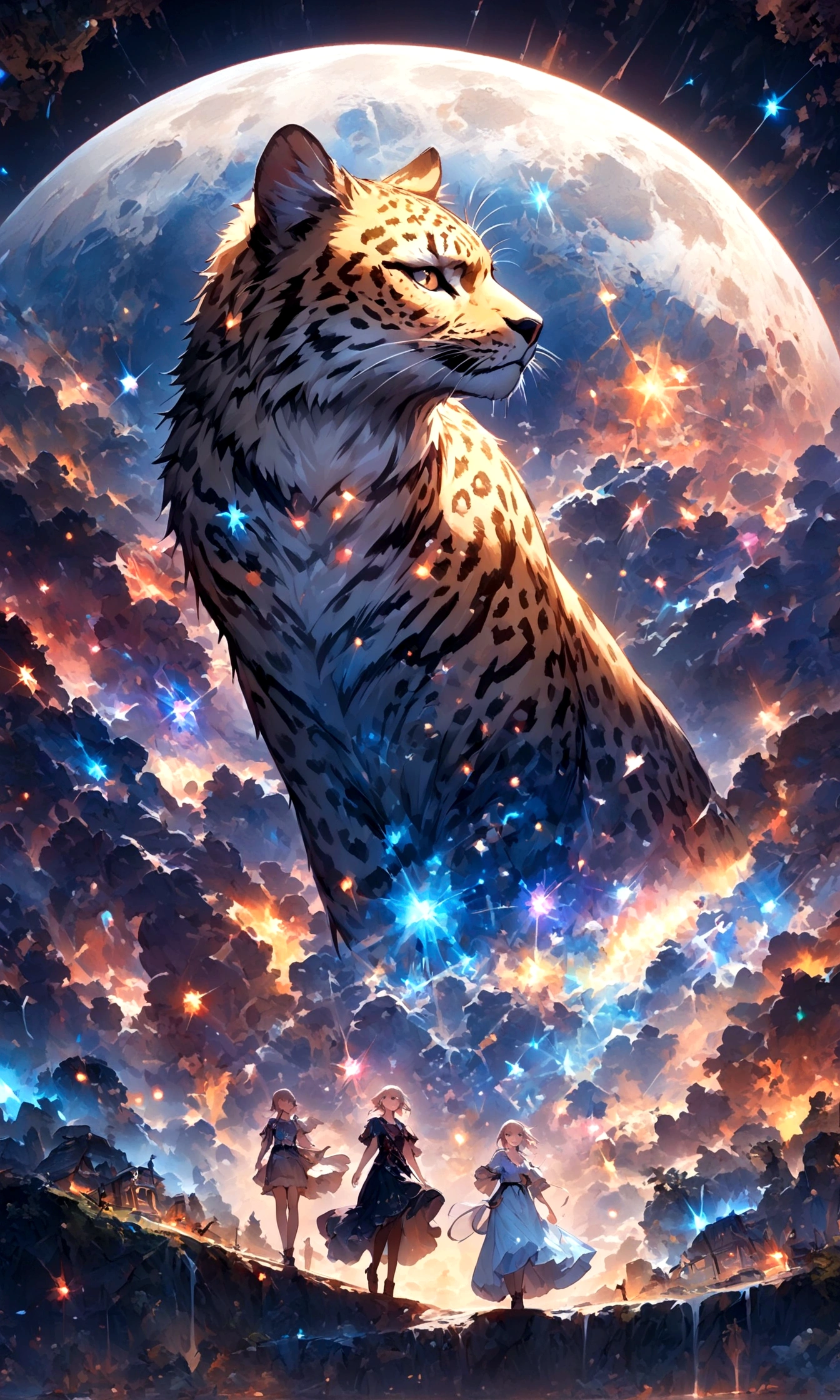 Zeichnen Sie eine Savannenlandschaft unter dem Mond,Ein Gepard, der in den Himmel blickt,Gepard ist weiblich,Sie verlor ein ,Dies ist eine Szene, die aus den Tiefen der Trauer und Verzweiflung entstand.,The theme is "Eine Nacht voller trauriger und schöner Erinnerungen",Passen Sie die Gesamtatmosphäre des Gemäldes an das Thema an,Schöner Mond und Sternenhimmel,Sternenstaub,Savanne Nacht,Ich höre noch immer das süße Weinen des Kindes.,komplizierte Details,Große Farbpalette,Kunstwerk,Rendern,(Meisterwerk:1.3),(höchste Qualität:1.4),(Super detailliert:1.5),hohe Auflösung,Sehr detailiert,Einheit 8k Hintergrundbild