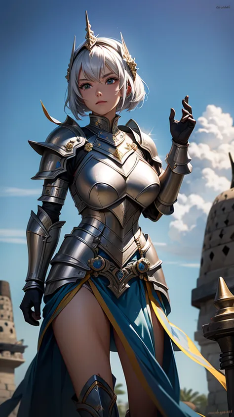 Lady Knight of the Borobudur Temple, full heavy armor, athletic body