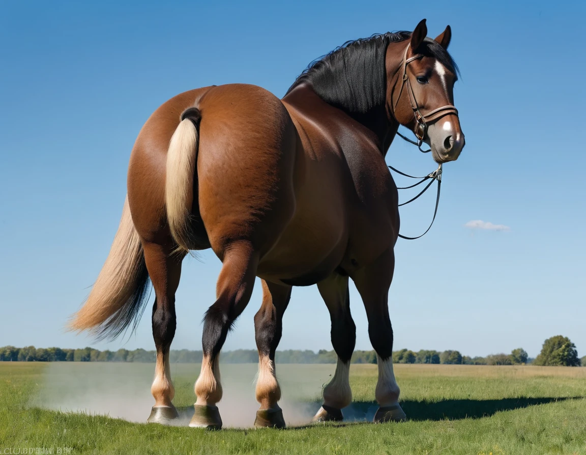 Big fat Belgian draft horse mare. massive bum. very short tail - SeaArt AI