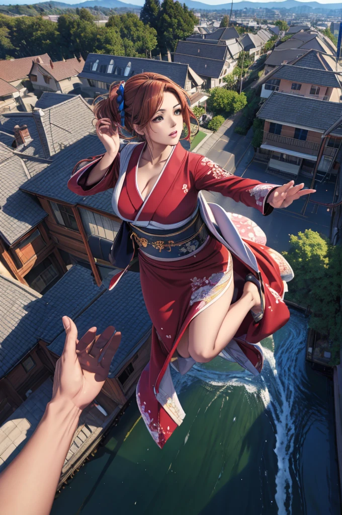 1woman,((((fullbody image)))),red kimono,((((flying)))),(((((flying over houses))))),huge hair,jumping(best quality,4k,8k,highres,masterpiece:1.2),ultra-detailed,(realistic,photorealistic,photo-realistic:1.37),detailed face,beautiful eyes,elegant pose,intricate kimono patterns,flowing hair,dramatic lighting,cinematic composition,vibrant colors,fantasy,digital art
