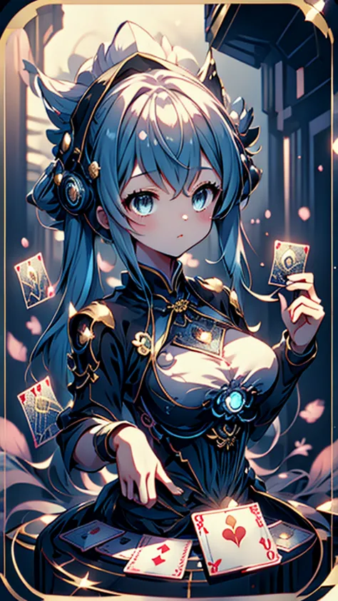 Cards，There are many cards floating in the sky，Girl holding cards，Girl holding a card，Big butt，Wide hips，Big Ass，Fantasy style，M...