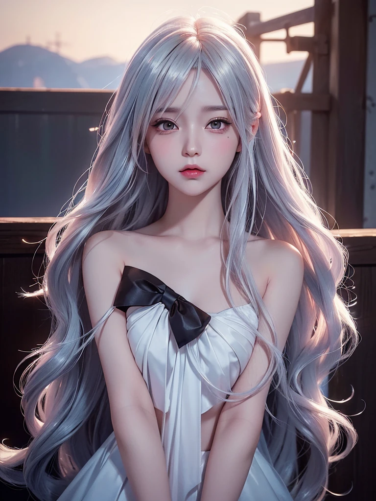 (masterpiece:1.1), (detailed:1.1), ((1girl)), (8k), medium breasts, anime girl with long silver hair, perfect platinum haired girl, seductive anime girl, girl with platinum hair, beautiful anime girl, photorealistic anime, realistic young anime girl, hyper realistic anime, realistic anime 3 d style, attractive anime girl, smooth anime cg art, anime girl, beautiful anime woman, silver haired, (brown eyes), (red bow), (cute face), rosy cheeks, (detailed face), (detailed eyes), (look like sinestrea arena of valor), (sinestrea from arena of valor), (beautiful face), full body shot, skin white, (eye left blue), (eye right brown)