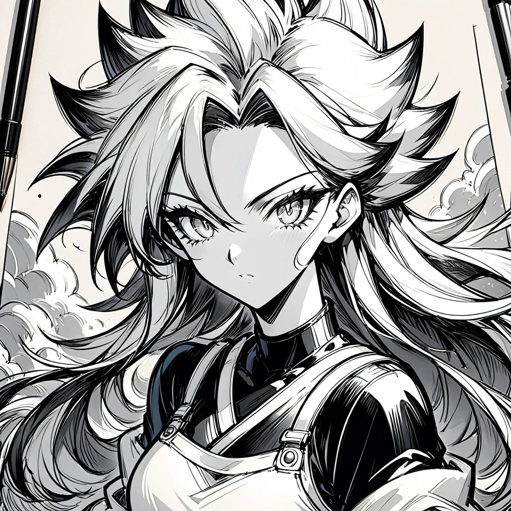 eine Zeichnung einer Frau mit langen Haaren und einem schwarzen Oberteil, schwarz-weißer Manga-Stil, extrem detailliertes Artgerm, Android 21 , style artgerm, detaillierte Anime-Charakterkunst, detaillierter Manga-Stil, Saiyajin-Mädchen, sauberer, detaillierter Anime-Stil, Illustration im Anime-Stil, im Stil artgerm, markanter Manga-Kunststil