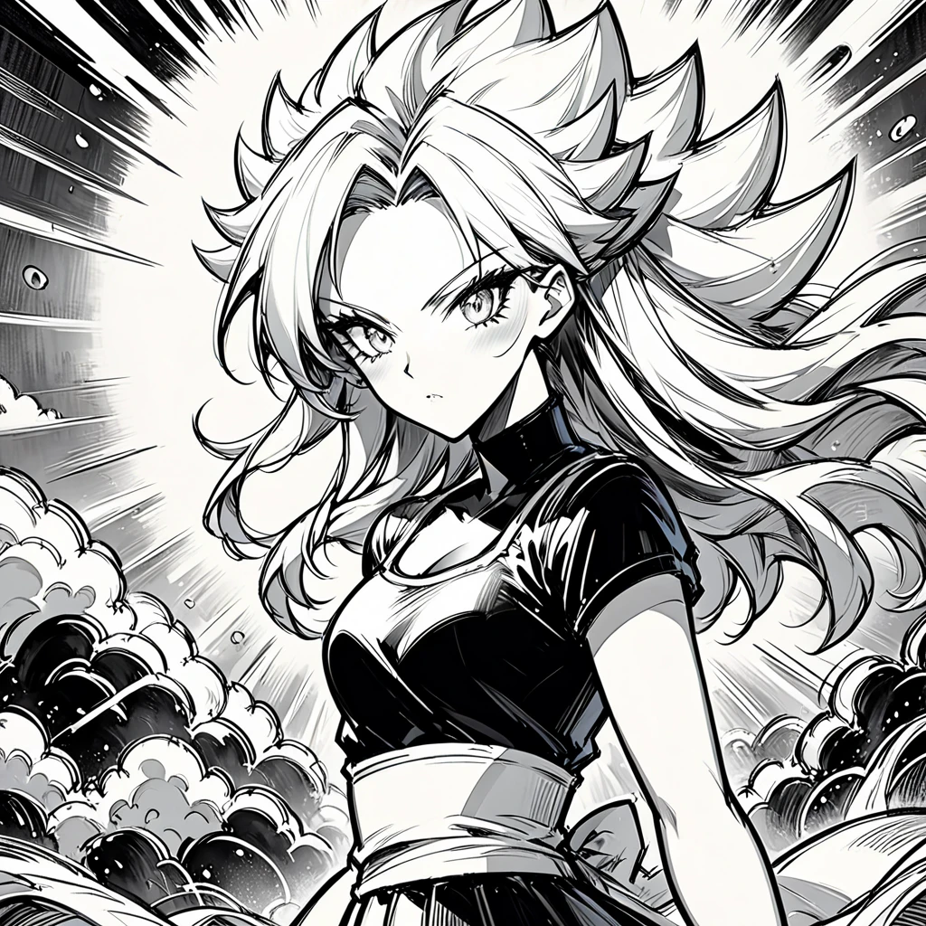 eine Zeichnung einer Frau mit langen Haaren und einem schwarzen Oberteil, schwarz-weißer Manga-Stil, extrem detailliertes Artgerm, Android 21 , style artgerm, detaillierte Anime-Charakterkunst, detaillierter Manga-Stil, Saiyajin-Mädchen, sauberer, detaillierter Anime-Stil, Illustration im Anime-Stil, im Stil artgerm, markanter Manga-Kunststil