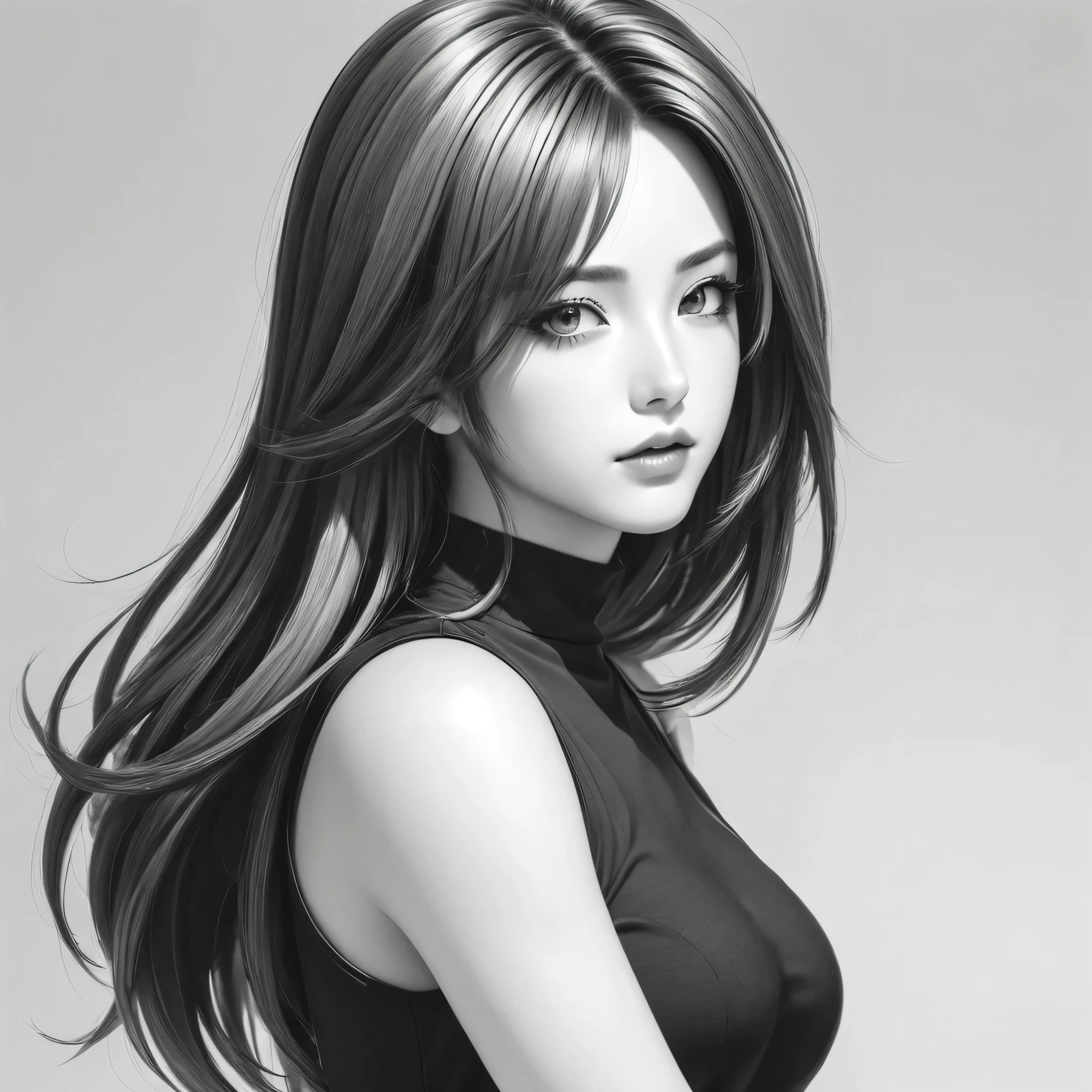 um desenho de uma mulher com cabelo comprido e blusa preta, estilo mangá preto e branco, Artgerm extremamente detalhado, andróide 21 , estilo artgerm, arte de personagem de anime detalhada, estilo mangá detalhado, garota saiyajin, estilo de anime limpo e detalhado, ilustração de estilo anime, in the estilo artgerm, impressionante estilo de arte mangá