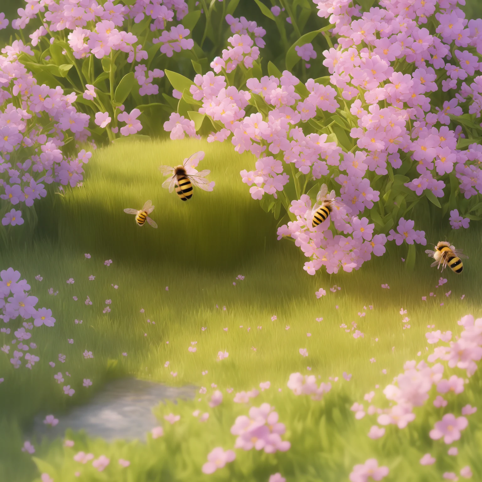 there is a bee flying over a field of flowers with a bee, a 3D render by jeonseok lee, trending on polycount, conceptual art, cute 3 d render, soft 3d render, cute! c4d, stylized as a 3d render, stylized 3d render, adorable digital painting, cute detailed digital art, 3 d bee