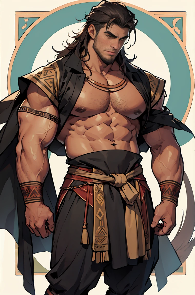 An ancestral, hot muscular male, ancestral clothes, exaggeratedly tall man, cavemen 