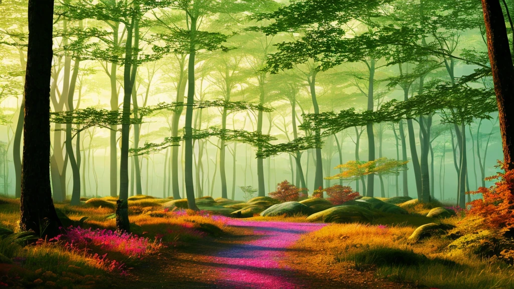 Colorful futuristic forest