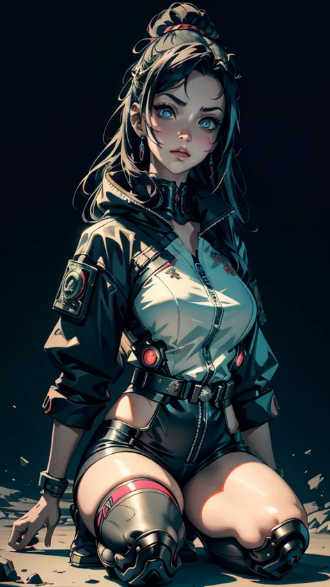 hyperrealistic version of a woman kneeling down with a sword in her hand, very beautiful cyberpunk samurai, anime cyberpunk art,...