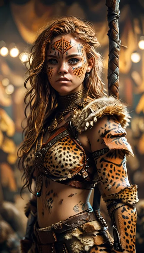 (best quality,ultra-detailed),(realistic:1.37), full body shot, scene:sexy muscled female barbarian,red long hair,sexy barbarian...