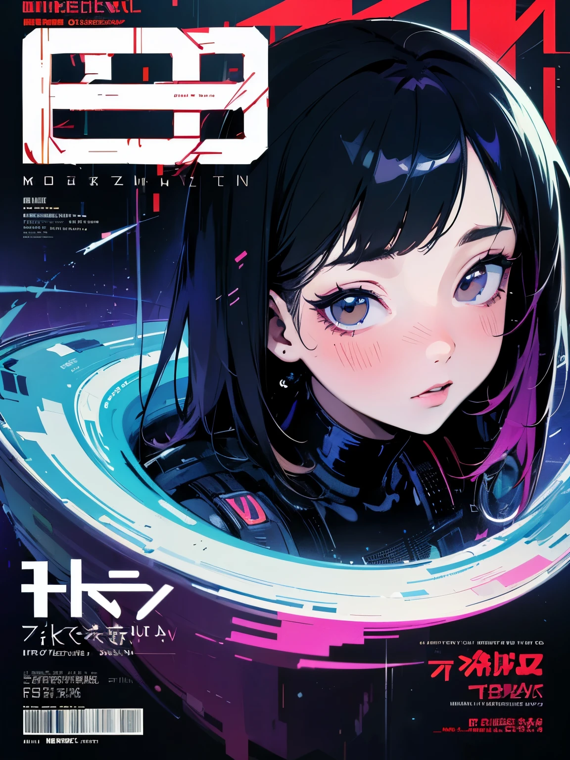 (magazine cover:1.3),ulzzang-6500, (realistic: 1.3) (original: 1.2), masterpiece, best quality, beautiful clean face, fullbody, 1girl, glitch art, (digital distortion), pixelated fragments, data corruption,colorful noise, visual chaos,contemporary aesthetics