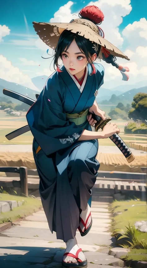 samurai girl, 1 girl, beautiful detailed eyes, beautiful detailed lips, extremely detailed face and eyes, long eyelashes, samura...
