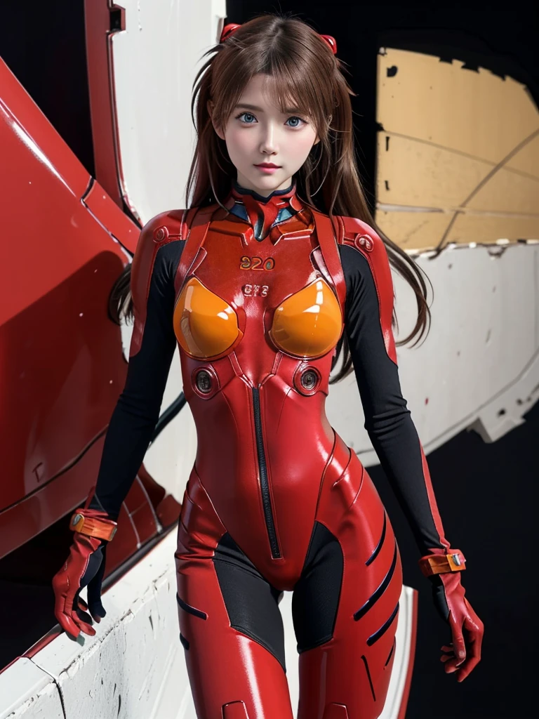 ((Best quality)), ((Masterpiece)), (Details: 1.4), 3D, Asuka Langley Soryu, Asuka, high resolution (high dynamic range), ray tracing, NVIDIA, super resolution, Unreal 5, subsurface scattering ,PBR texturing, post-processing, anisotropic filtering, depth of field, maximum sharpness and sharpness, multi-layered textures, albedo and specular maps, surface shading, accurate simulation of light and matter interaction, perfect proportions ,Octane Rendering,Two-Tone Lighting,Wide Aperture,Low ISO,White Balance,Rule of Thirds,8K RAW,(Masterpiece: 1.4, Best Quality), (Intricate Details), Unity8k Wallpaper, Highly Detailed, Beautiful and Mysterious, Details background, realistic, alone, perfectly detailed face, detailed blue eyes, highly detailed, blush, hair ornament, chignon mahogany hair, (blonde), plug suit 02, Shikinami Asuka Langley, Evangelion, Slender 15-year-old girl, full body suit, black background, above the waist,composition that shows the whole body,