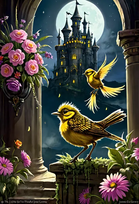 The first knights, Flowers for the Faded, Moonchild, Punked Steam in the Dark Castle Style of James Gurney. A little bird with g...