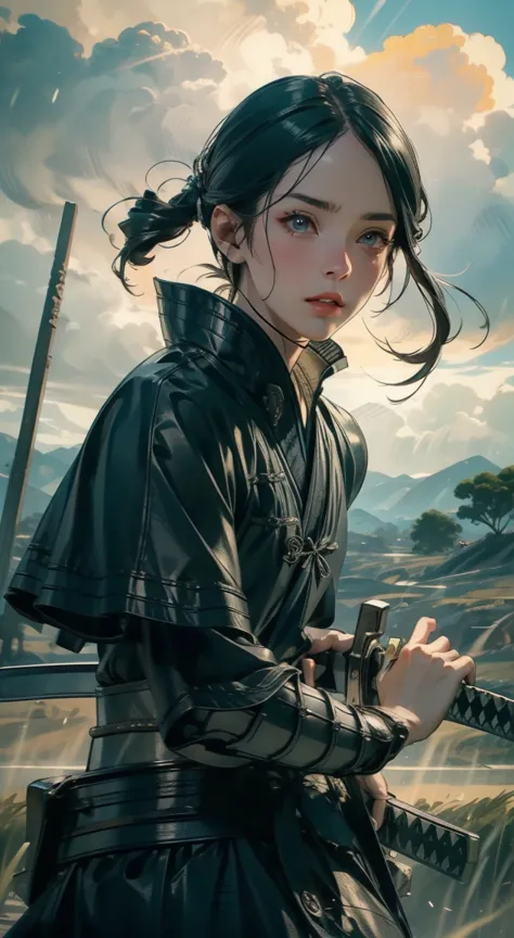 samurai girl, 1 girl, beautiful detailed eyes, beautiful detailed lips, extremely detailed face and eyes, long eyelashes, samura...