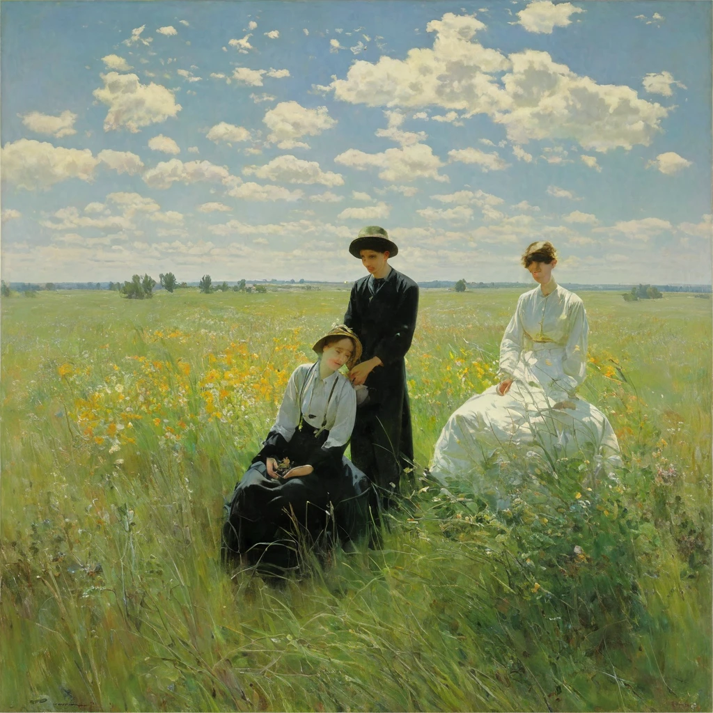 Levine, Konstantin Dmitrievich sad and dreamy in a field