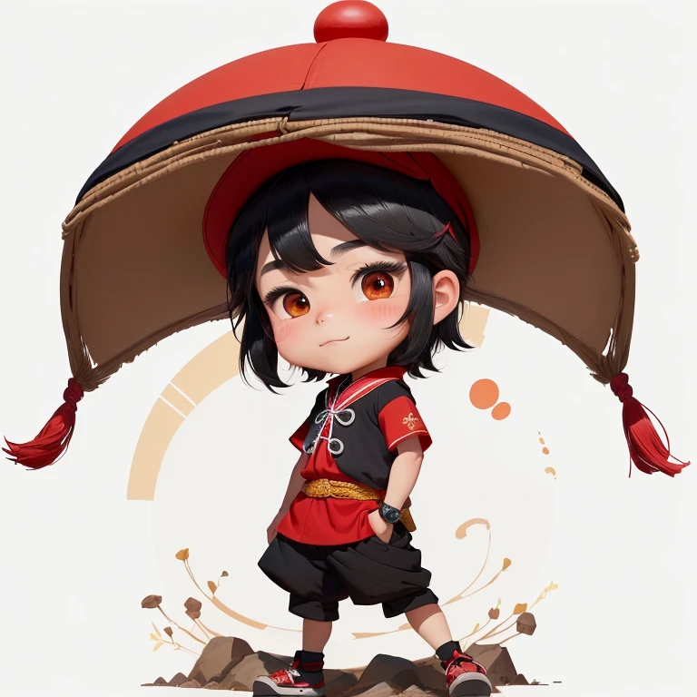 a cartoon boy in a red hat and black shorts, Cute cartoon character, character with hat, Quechua!!, traditional costume, inspired by Jang Seung-eop, cute cartoon, cartoon illustration, cute character, south korean man, Southeast Asian with round face, inspired by Kim Jeong-hui, Quechua!, pale korean adorable face