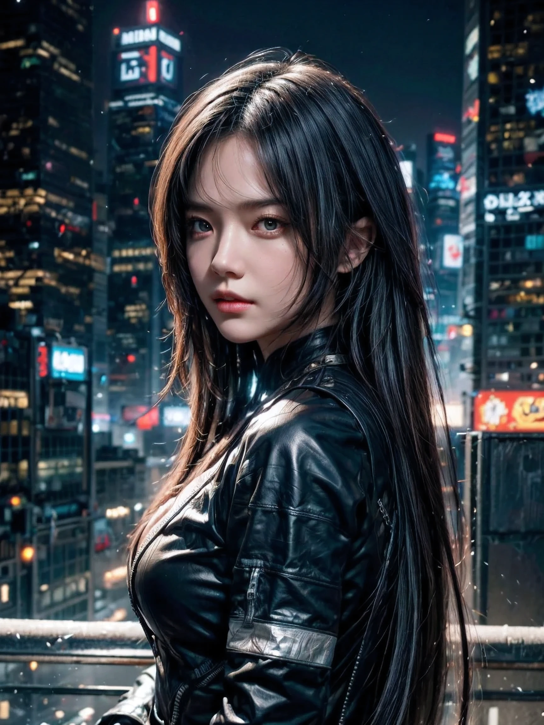 Beautiful woman, anti hero wearing black and purple uniform, laser katana sword in hand, white skin, long black hair, portrait, Jeff Bridges, ((cartoon style)), Marvel Cinematic Universe style, (((cyberpunk city in the background))), soft bokeh of futuristic city, Atey Ghailan, Jeremy Mann, Greg Manchess, Antonio Moro, trend in ArtStation, trend in CGSociety, Intricate, High Detail,  Sharp focus, dramatic and photorealistic painting art by Midjourney and Greg Rutkowski, bokeh in the background