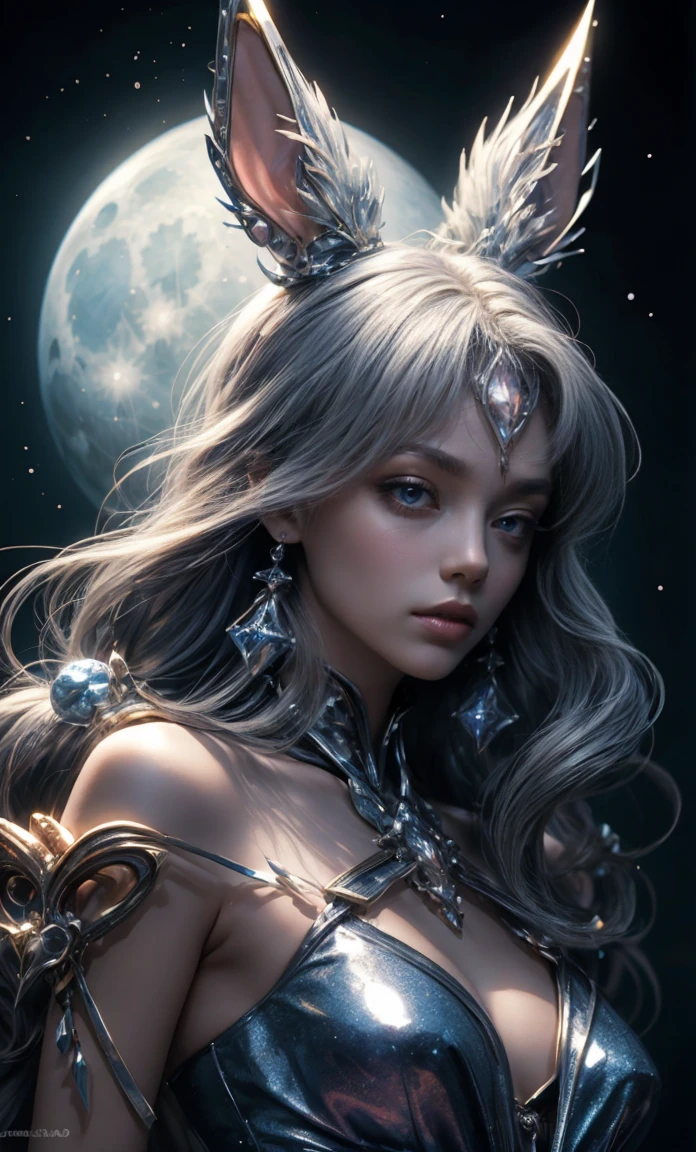 Moon Bunny de Sailor Moon par Naoko, fantaisie, Coloré, mode, difficile, Négligent, super, art détaillé, notion de personnage, Fille folle de 20 ans, Beau visage, super detailed face, tout le corps, clignotant, éblouissant, brillant, Pétillant, Angle dynamique, illustrations sensorielles élevées, chef-d&#39;œuvre, Fond d&#39;écran 8k, Meilleure qualité, composition surréaliste parfaite