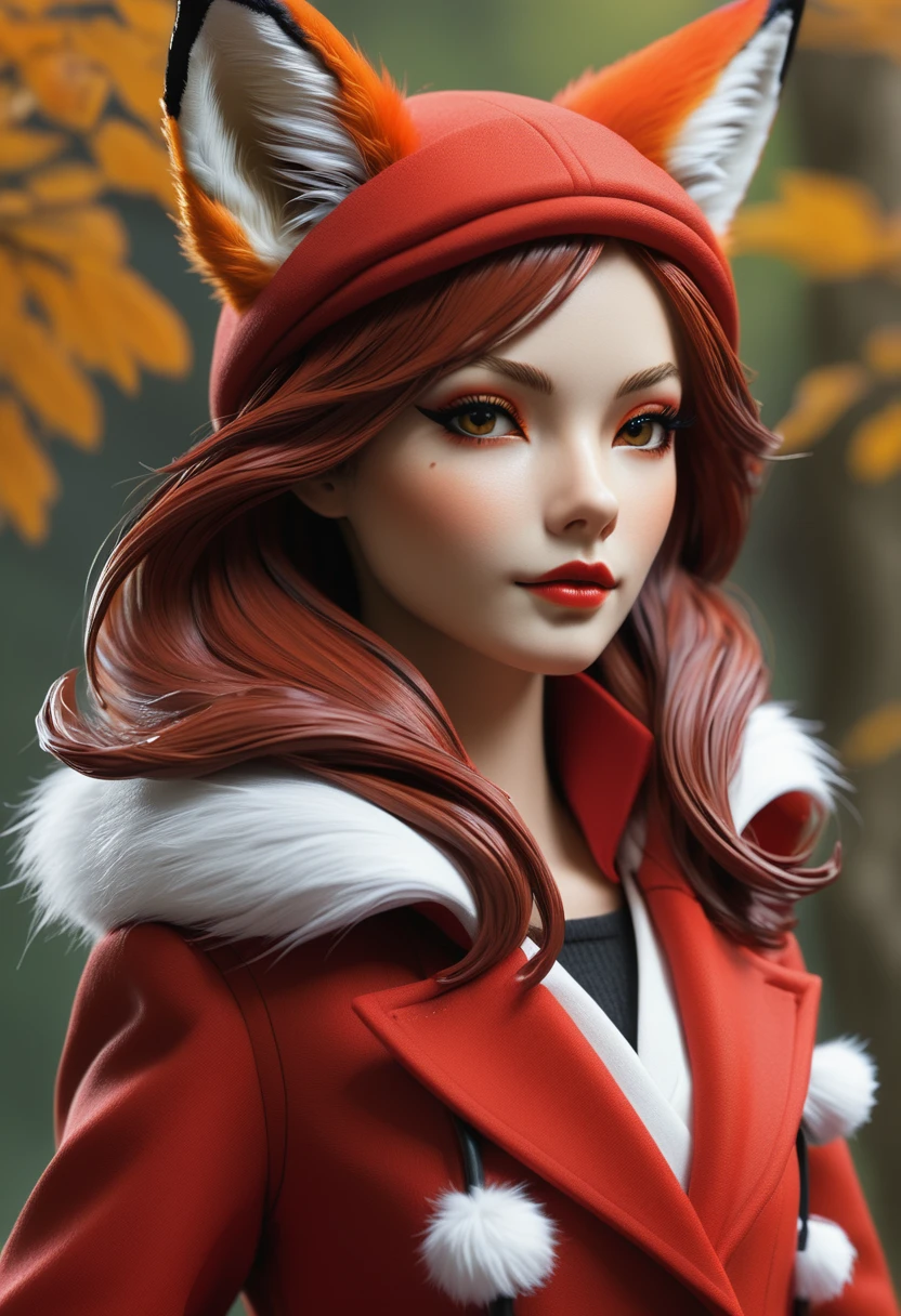Fox Girl, red coat, high quality, detailed 