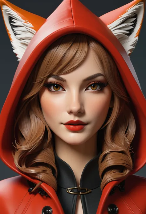 Fox Girl, red coat, high quality, detailed 
