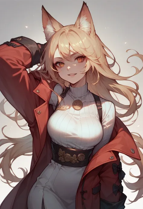 Fox Girl, red coat, high quality, detailed 