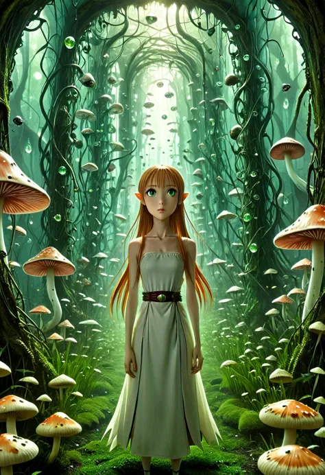 asuna, With her enormous green eyes she looks at the carnivorous mushrooms with an expression of amazement when she finds hersel...